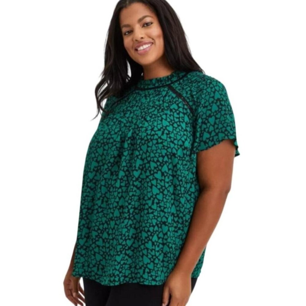 TORRID Green Black Georgette Inset Heart Blouse Size 2x
